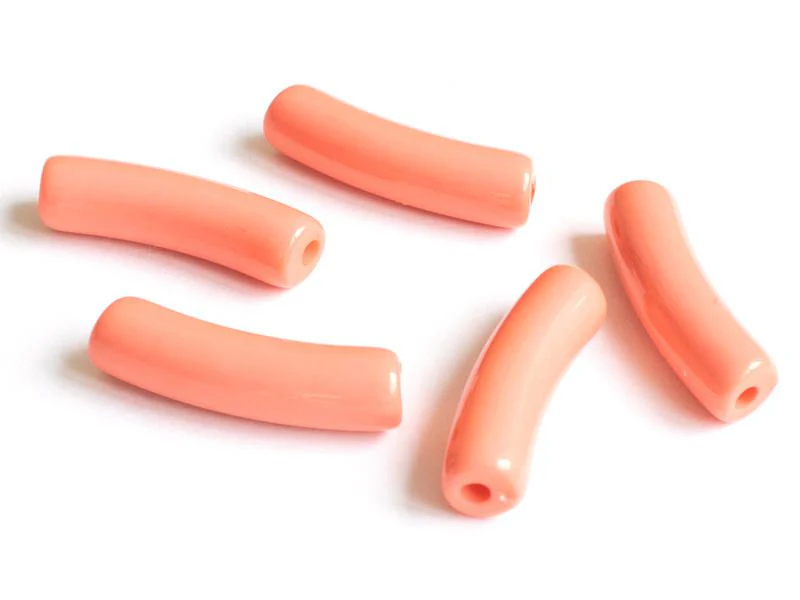 Lot de 5 perles tubes opaques en résine 6 mm - Corail