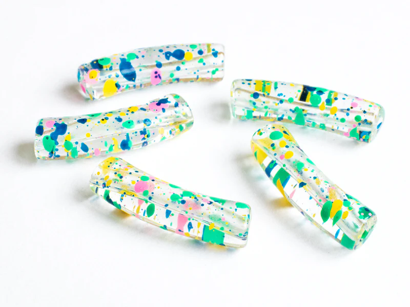 Lot de 5 perles tubes transparentes 6 mm - Tacheté Spring