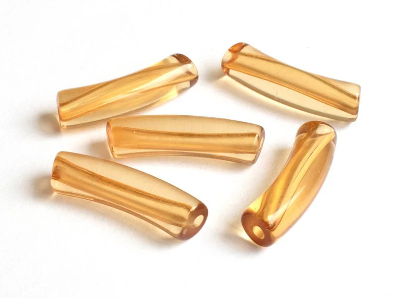 Lot de 5 perles tubes transparentes en résine 6 mm - Jaune ambré