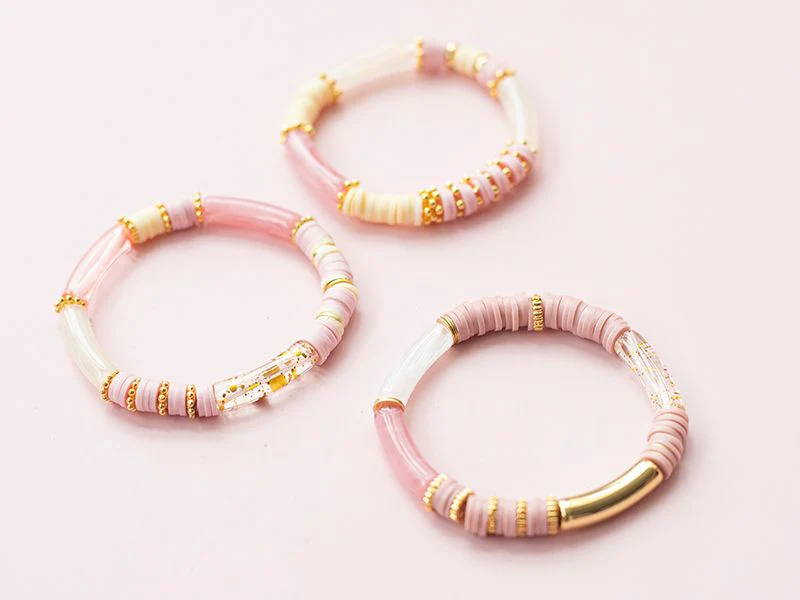 Lot de 5 perles tubes transparentes en résine 6 mm - Rose - Image 3