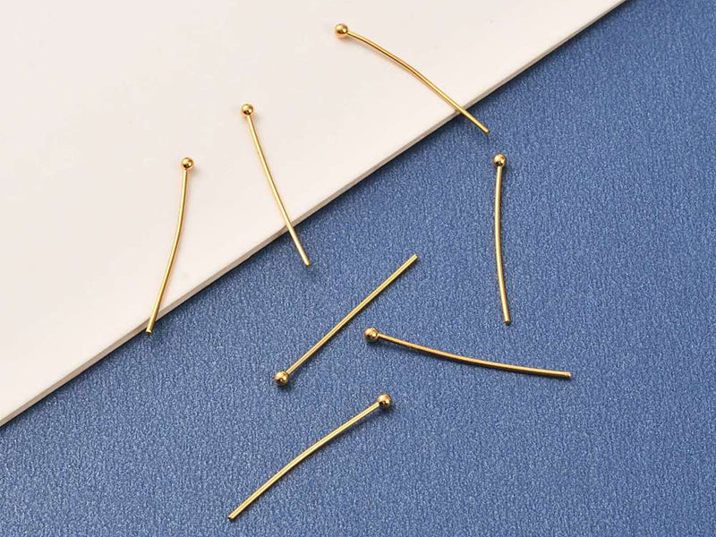 Lot de 50 clous à tête boule - Doré à l'or fin 18K - 27 mm - Image 3