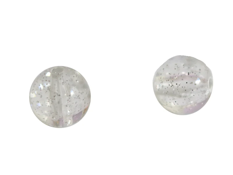 Lot de 50 perles rondes en acrylique transparentes - Pailleté argenté