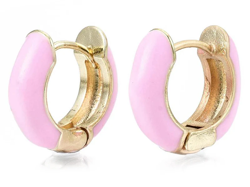 Paire de boucle d'oreille huggie - Émaillé et doré à l'or fin - Rose pâle