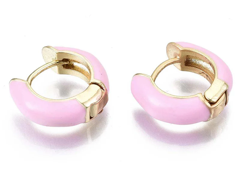 Paire de boucle d'oreille huggie - Émaillé et doré à l'or fin - Rose pâle - Image 2