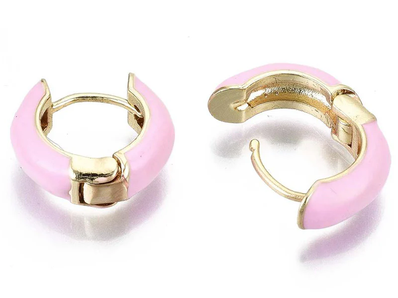 Paire de boucle d'oreille huggie - Émaillé et doré à l'or fin - Rose pâle - Image 3