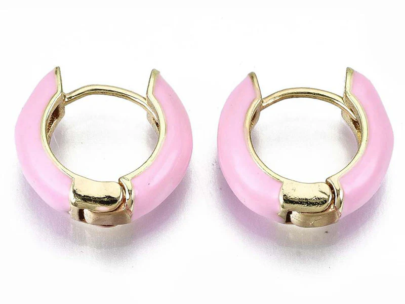 Paire de boucle d'oreille huggie - Émaillé et doré à l'or fin - Rose pâle - Image 4