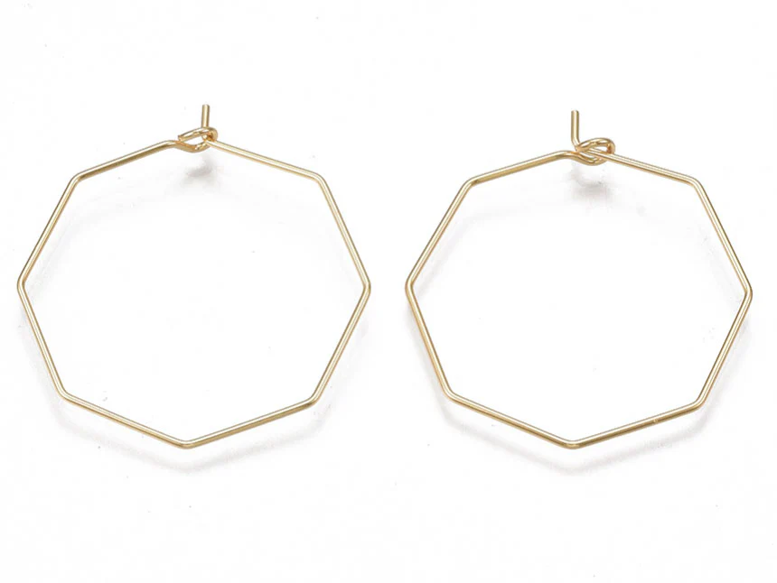Paire de boucles d'oreilles anneau octogonal - 31 x 28 x 0,8 mm - doré à l'or fin 18K