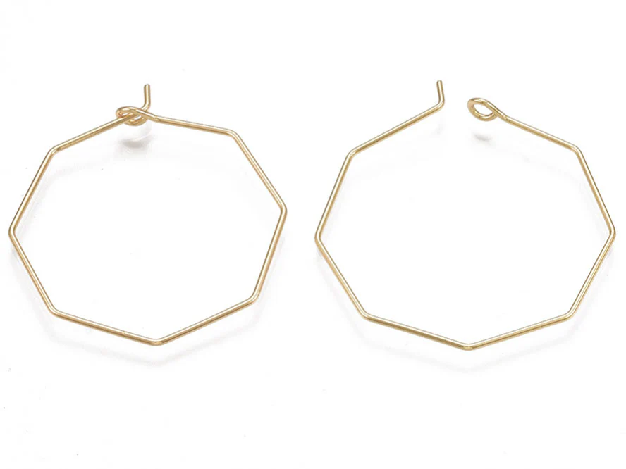 Paire de boucles d'oreilles anneau octogonal - 31 x 28 x 0,8 mm - doré à l'or fin 18K - Image 2