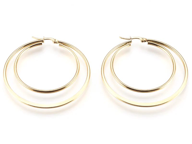 Paire de boucles d'oreilles créoles - Acier inoxydable doré - 54 mm