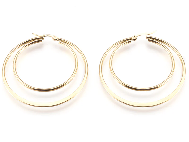 Paire de boucles d'oreilles créoles - Acier inoxydable doré - 54 mm - Image 2