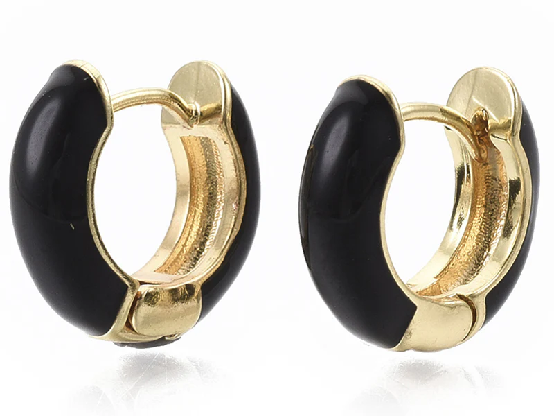 Paire de boucles d'oreilles créoles émaillées - Noir - 14 mm