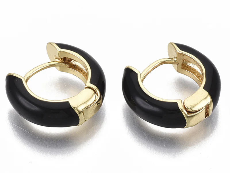 Paire de boucles d'oreilles créoles émaillées - Noir - 14 mm - Image 2