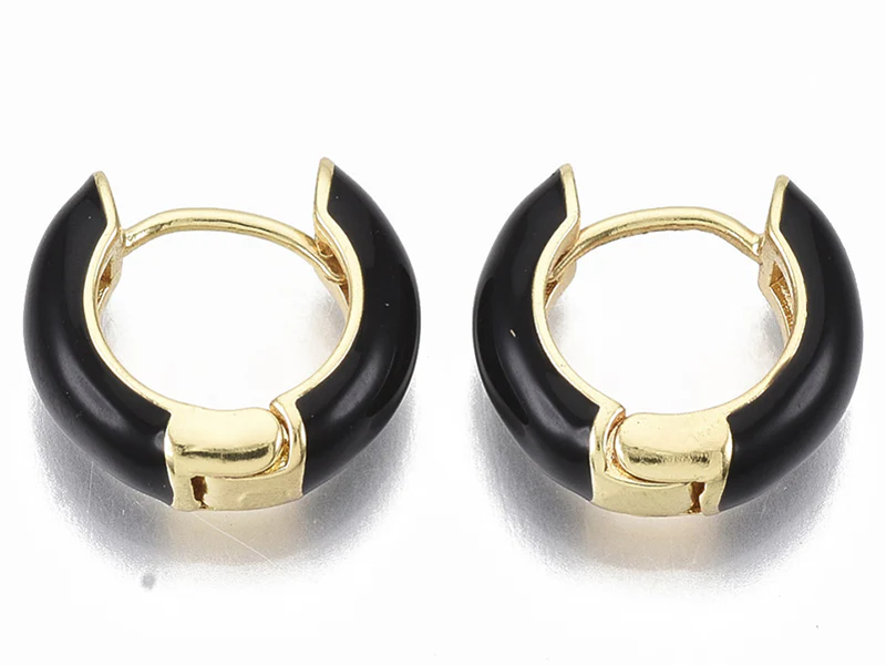 Paire de boucles d'oreilles créoles émaillées - Noir - 14 mm - Image 3