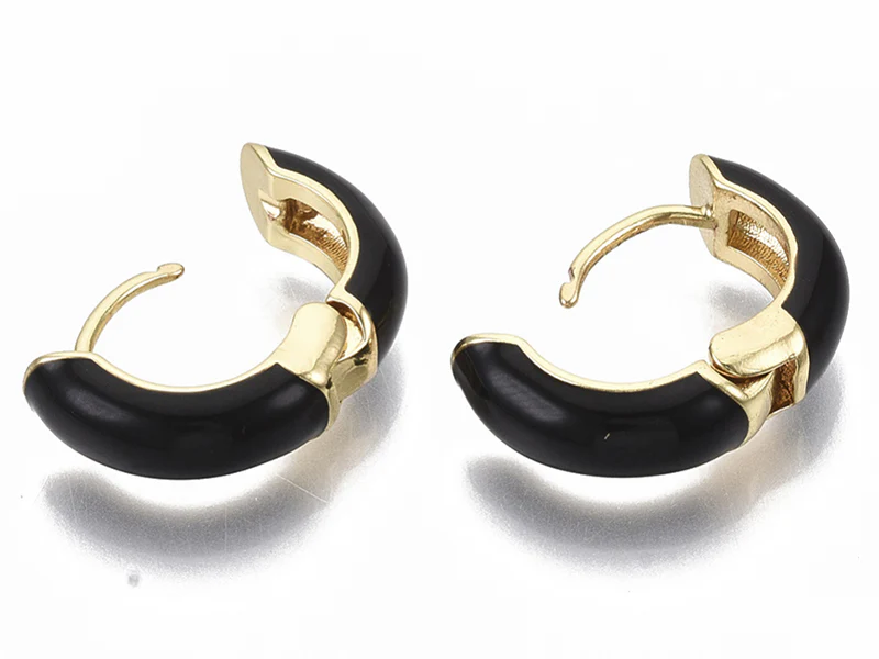 Paire de boucles d'oreilles créoles émaillées - Noir - 14 mm - Image 4