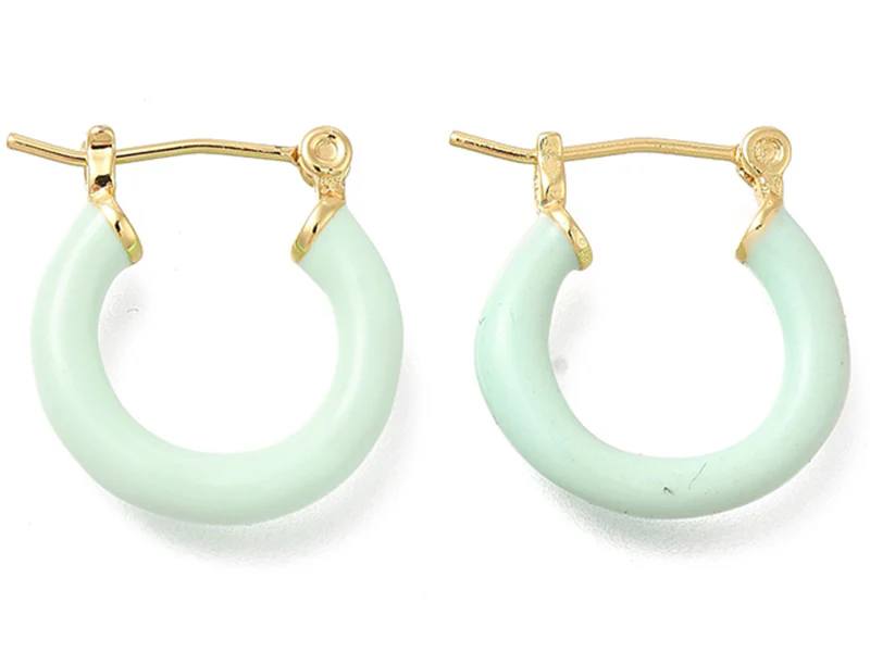 Paire de boucles d'oreilles créoles émaillées - Vert d'eau - 20 mm