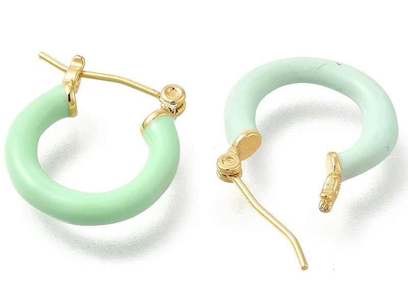 Paire de boucles d'oreilles créoles émaillées - Vert d'eau - 20 mm - Image 2
