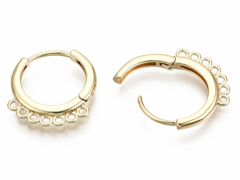Paire de boucles d'oreilles créoles huggies 7 anneaux - Doré a l'or fin 18K - 17 x 16 mm - Image 2