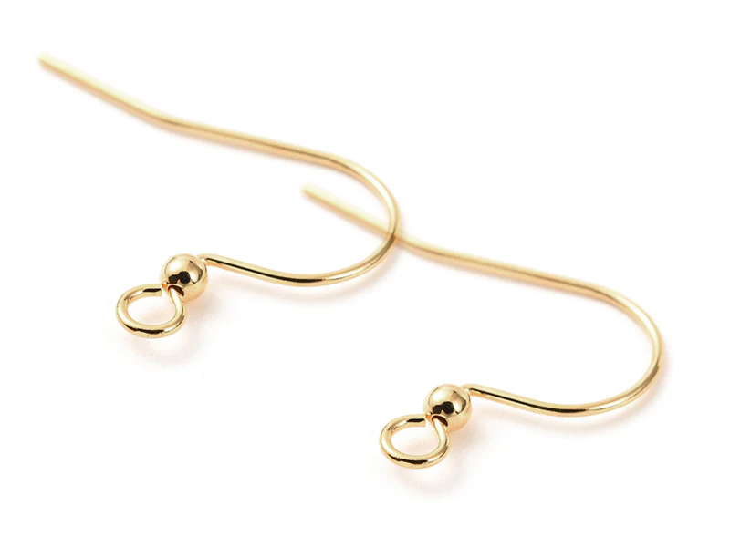 Paire de boucles d'oreilles crochet avec petite perle - doré a l'or fin 18K - 17 x 22 mm