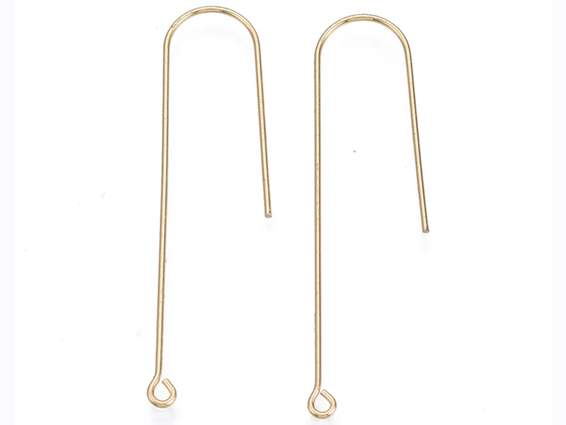 Paire de boucles d'oreilles crochet long - Doré a l'or fin 18K - 45 mm - Image 2