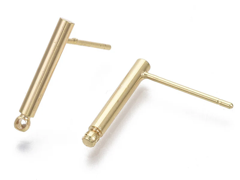 Paire de boucles d'oreilles - doré à l'or fin 18K - boucles longues 15 mm - Image 2