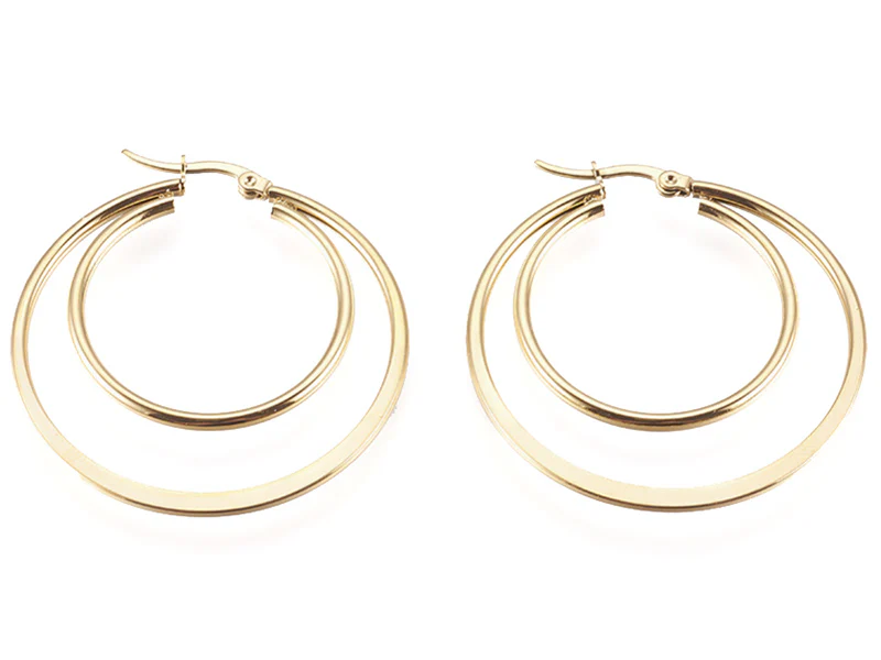 Paire de boucles d'oreilles double créoles - Acier inoxydable - 45 mm