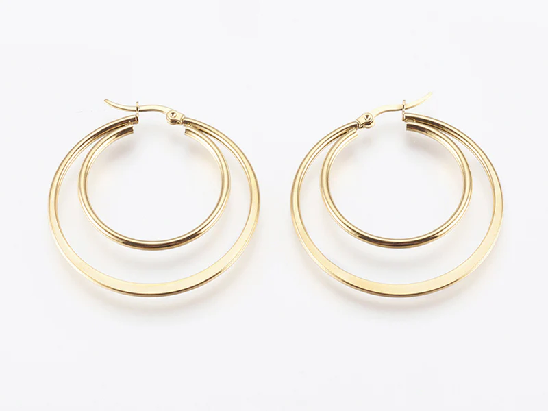Paire de boucles d'oreilles double créoles - Acier inoxydable - 45 mm - Image 2