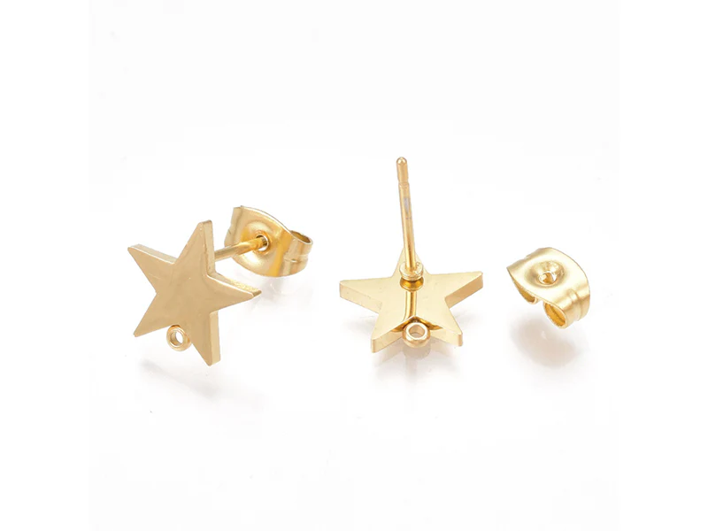 Paire de boucles d'oreilles en forme d'étoile - Acier inoxydable - Doré - Image 2