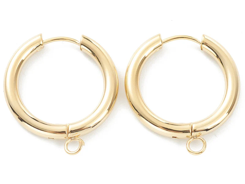 Paire de boucles d'oreilles huggie avec anneau - doré à l'or fin 24 k - 25 x 23 mm