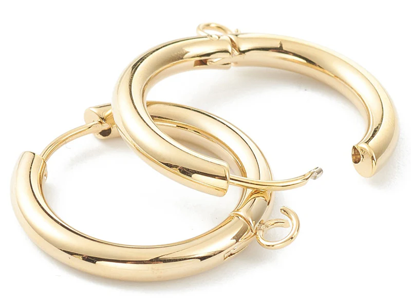 Paire de boucles d'oreilles huggie avec anneau - doré à l'or fin 24 k - 25 x 23 mm - Image 2