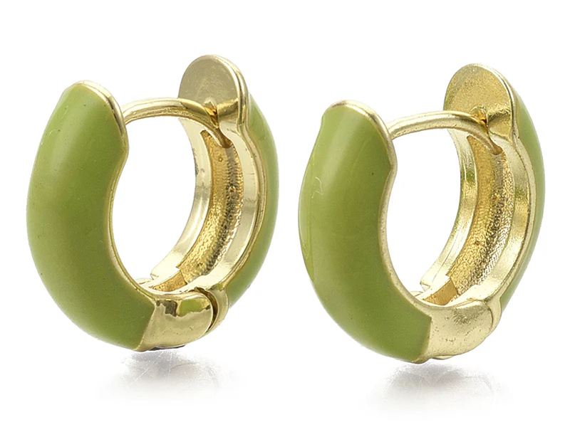 Paire de boucles d'oreilles huggie - Émaillé et doré à l'or fin - Vert