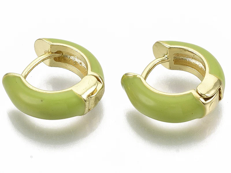Paire de boucles d'oreilles huggie - Émaillé et doré à l'or fin - Vert - Image 2