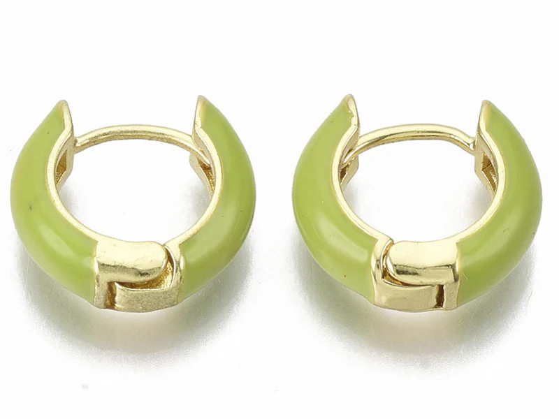 Paire de boucles d'oreilles huggie - Émaillé et doré à l'or fin - Vert - Image 3