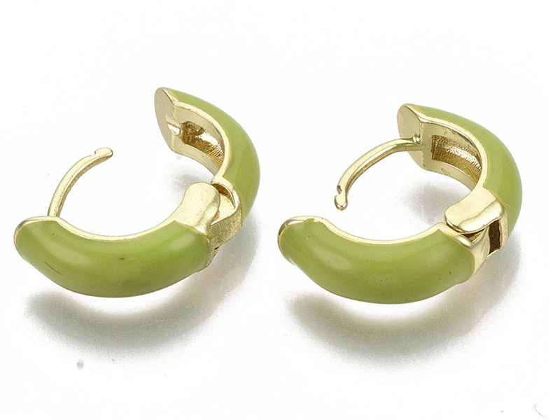 Paire de boucles d'oreilles huggie - Émaillé et doré à l'or fin - Vert - Image 4
