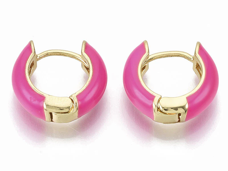 Paire de boucles d'oreilles huggie - Émaillé et doré à l'or fin - Rose vif - Image 4