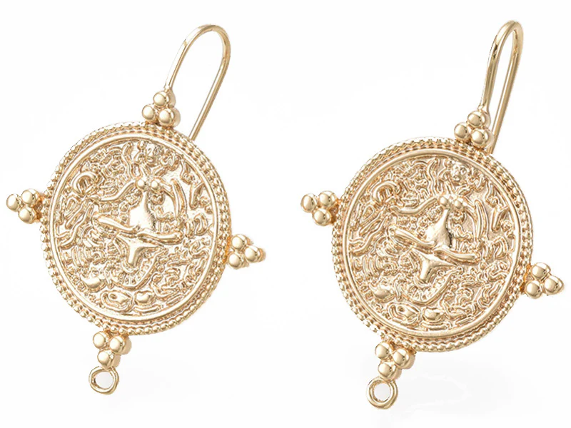 Paire de boucles d'oreilles pendantes avec médaillon - doré à l'or fin 18K