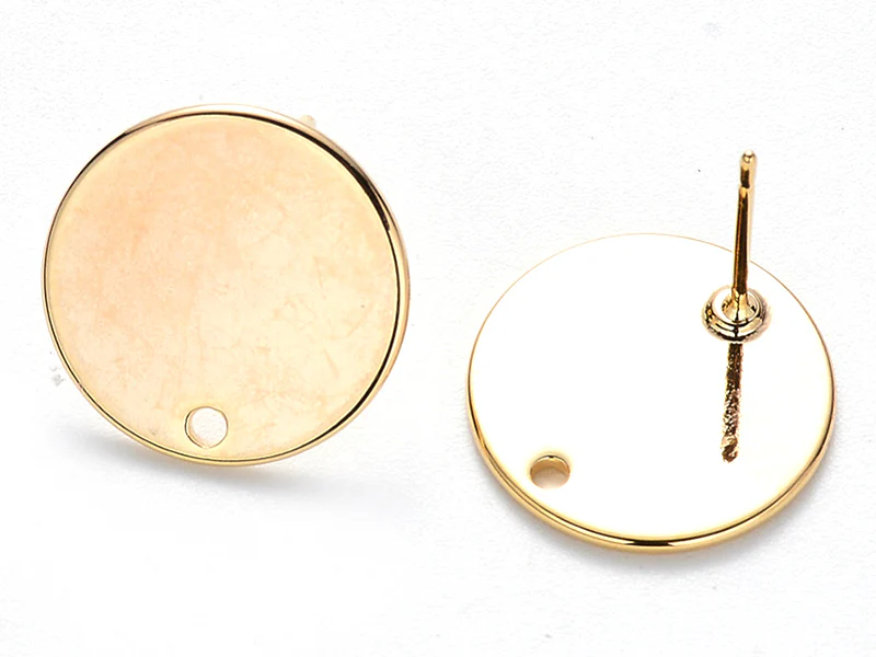 Paire de boucles d'oreilles puces 18K - doré à l'or fin - 15 mm - Image 2