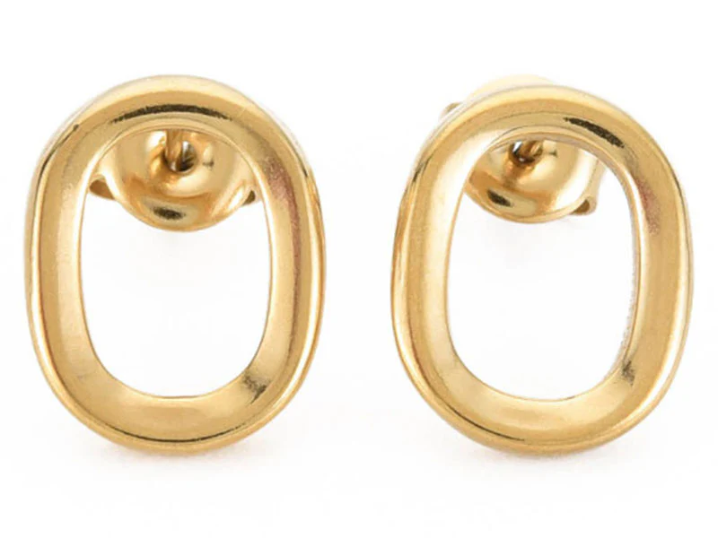 Paire de boucles d'oreilles puces - Ovale - Doré à l'or fin 14k - 15 x 12 mm