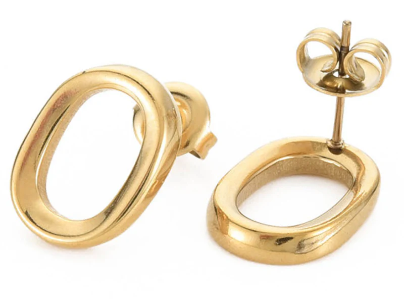Paire de boucles d'oreilles puces - Ovale - Doré à l'or fin 14k - 15 x 12 mm - Image 2
