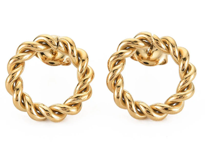 Paire de boucles d'oreilles puces - Rond torsadé - Doré à l'or fin 14k - 16 mm