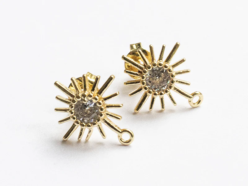 Paire de boucles d'oreilles soleil - doré à l'or fin 18K - 14 mm