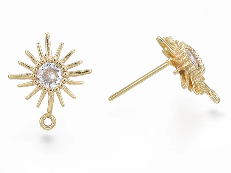 Paire de boucles d'oreilles soleil - doré à l'or fin 18K - 14 mm - Image 2