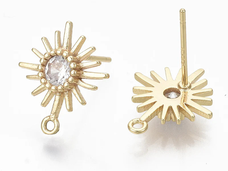 Paire de boucles d'oreilles soleil - doré à l'or fin 18K - 14 mm - Image 3