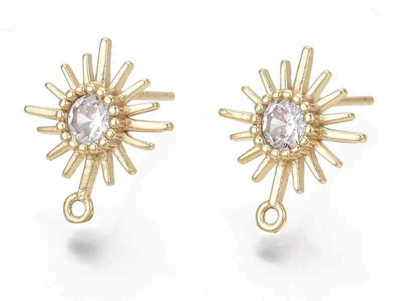 Paire de boucles d'oreilles soleil - doré à l'or fin 18K - 14 mm - Image 4