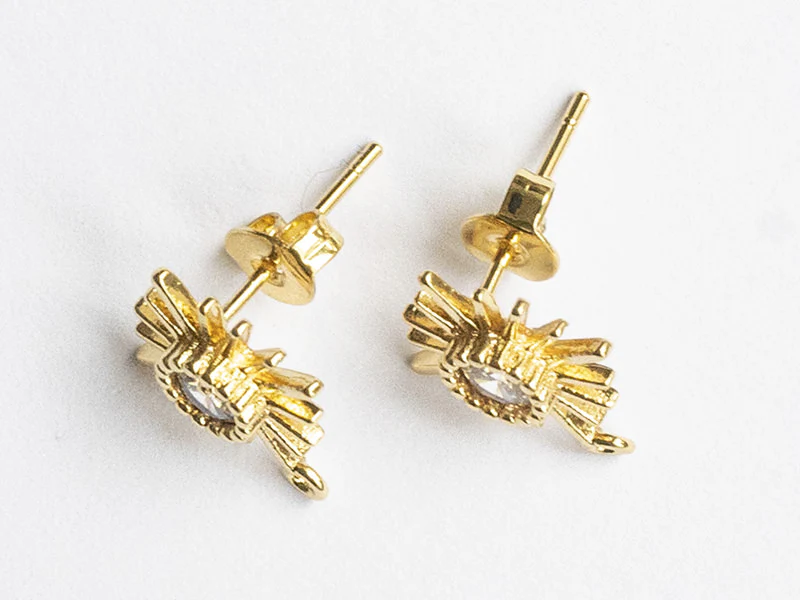 Paire de boucles d'oreilles soleil - doré à l'or fin 18K - 14 mm - Image 5