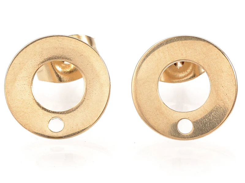 Paire de clous d'oreilles donut avec trou - Doré - 10 mm