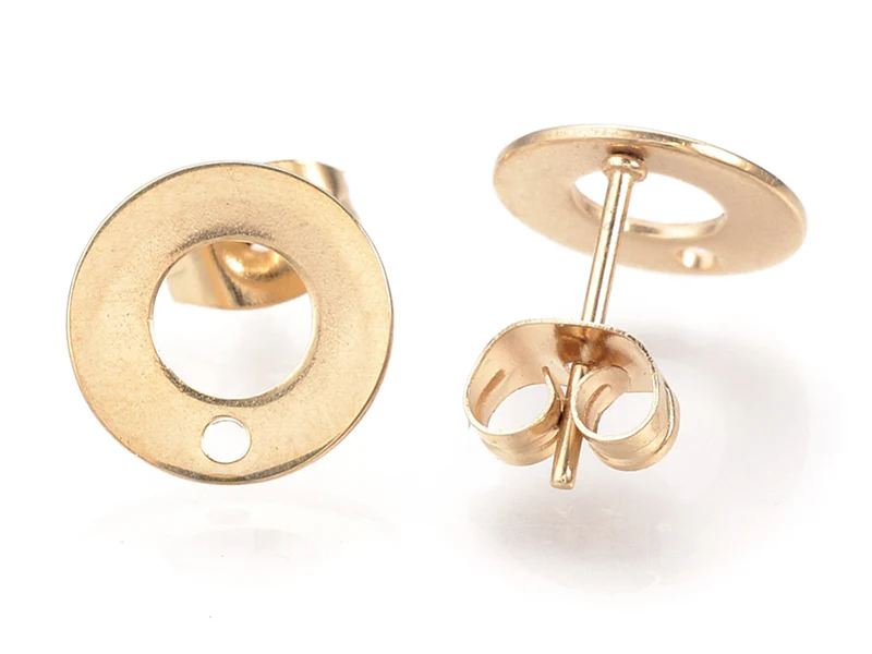 Paire de clous d'oreilles donut avec trou - Doré - 10 mm - Image 2