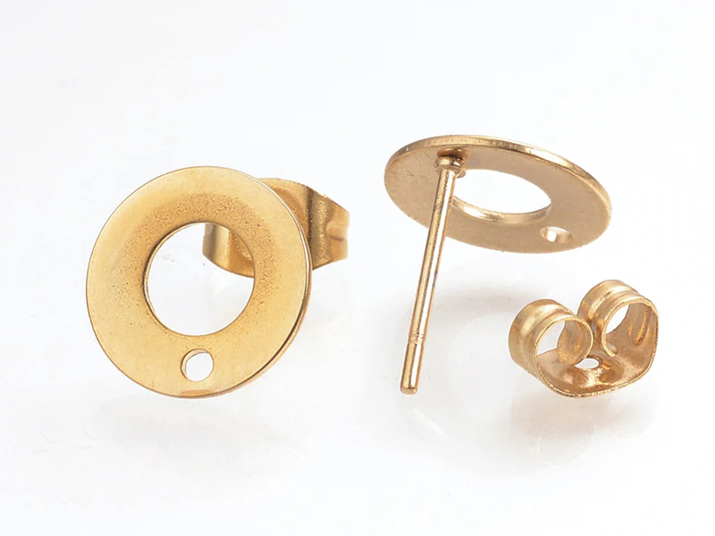 Paire de clous d'oreilles donut avec trou - Doré - 10 mm - Image 3