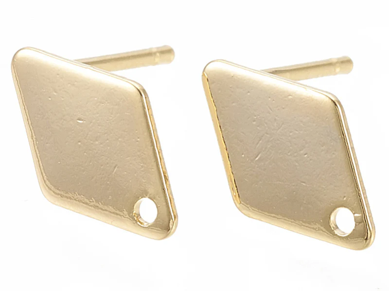 Paire de puces d'oreilles losange - doré a l'or fin 18K - 11 x 7 mm