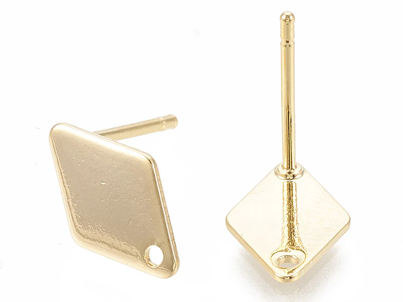 Paire de puces d'oreilles losange - doré a l'or fin 18K - 11 x 7 mm - Image 2