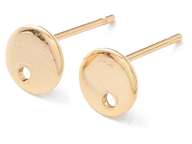 Paire de puces d'oreilles pampille ronde et lisse - doré à l'or fin 18K - 6 mm
